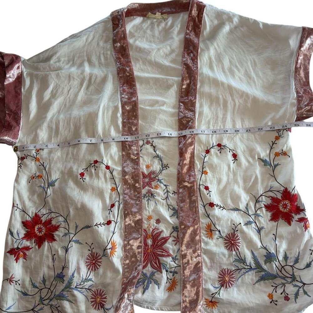 Entro White Floral Embroidered Velvet Trim Kimono Cardigan S - Picture 6 of 7